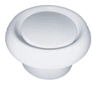 Anemostato rotondo DN125 in polipropilene bianca, vista tridimensionale del diffusore d'aria