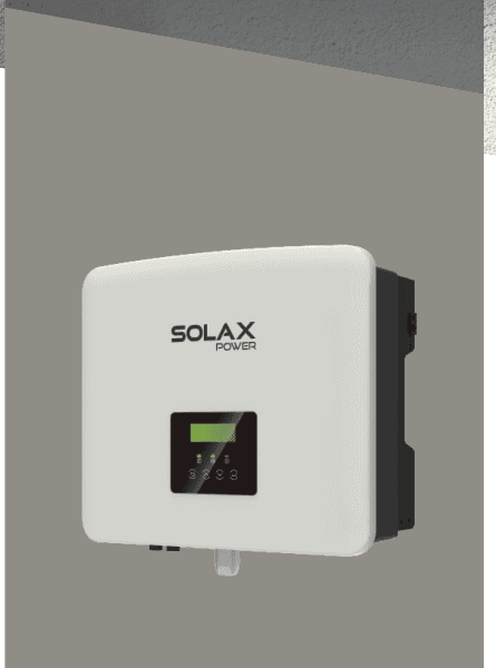 Render dell'inverter monofase Solax X1-Hybrid G4 con display e logo SOLAX POWER
