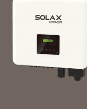 Render dell'inverter trifase Solax X3-PRO G2 da 10 kW, corpo bianco con display LCD e connettori inferiori