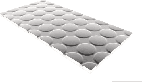 Render del pannello EPS con alluminio per sistema a secco h.20, superficie a bugne rotonde
