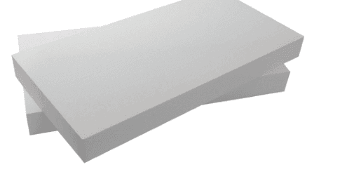 Render del pannello Placa Tacker in EPS 150, due lastre bianche sovrapposte per isolamento termico a pavimento