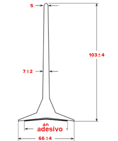 Schema quotato in sezione del giunto di dilatazione: altezza 103 mm, base 66 mm, spessore verticale 5-7 mm, striscia adesiva 40 mm