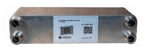 Scambiatore di calore a piastre 4-12 kW in acciaio inox con quattro attacchi filettati G 3/4"