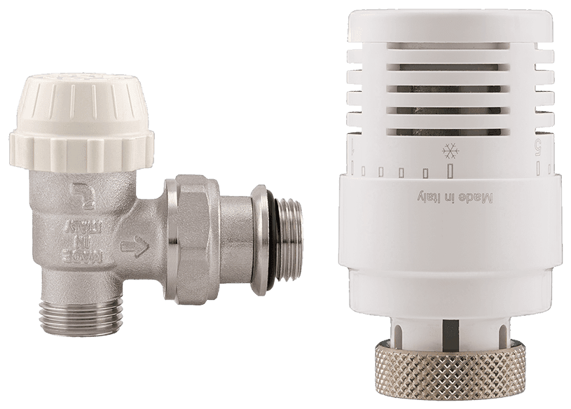 Set – rubinetto mandata ad angolo termostatico 1/2″ Fe + cap termostatic