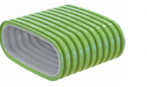 Render del condotto ovale in HDPE verde con trattamento antibatterico e antistatico e superficie interna liscia